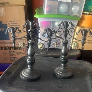 Gothic Black Spider Candelabra Set